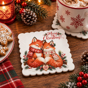 Dessous-de-verre En Papier Couple de renards scandinaves à la fête de Noël no