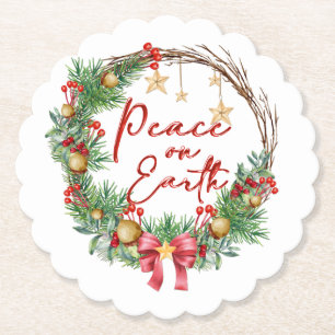 Dessous-de-verre En Papier Couronne de Noël Paix sur Terre