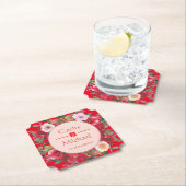 Dessous-de-verre En Papier Couronne florale rouge mariage chinois moderne (En situation)