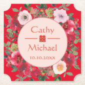 Dessous-de-verre En Papier Couronne florale rouge mariage chinois moderne (Devant)