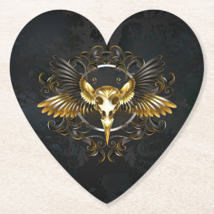Dessous-de-verre En Papier Crâne d'oiseau doré sur fond noir