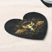 Dessous-de-verre En Papier Crâne d'oiseaux dorés sur arrière - plan noir (Incliné)