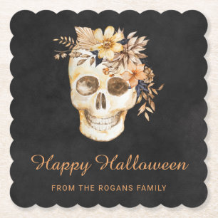 Dessous-de-verre En Papier Crâne Floral Rustique Halloween