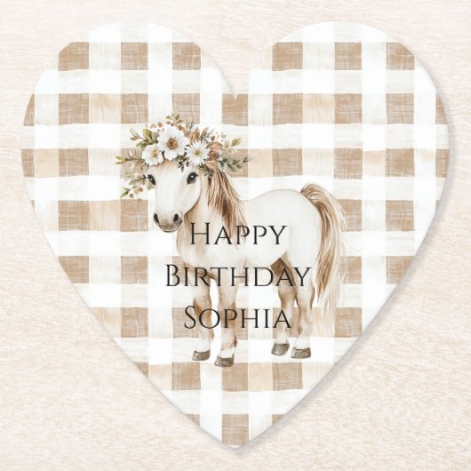 Dessous-de-verre En Papier Cream White Plaid Stripes Horse Birthday (Devant)