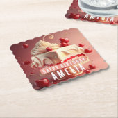 Dessous-de-verre En Papier Crème cerise gâteau d'anniversaire (Incliné)