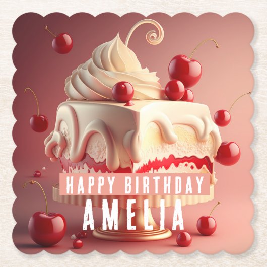 Dessous-de-verre En Papier Crème cerise gâteau d'anniversaire (Devant)