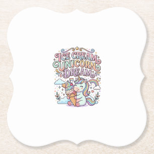 Dessous-de-verre En Papier Crème Glacée Licorne Rêve de Licorne Typographie D