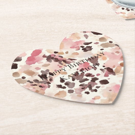 Dessous-de-verre En Papier Crème rose Brown léopard Anniversaire (Incliné)