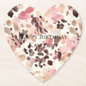 Dessous-de-verre En Papier Crème rose Brown léopard Anniversaire (Devant)