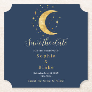 Dessous-de-verre En Papier Crescent Moon Starry Night Navy Enregistrer la dat