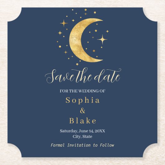 Dessous-de-verre En Papier Crescent Moon Starry Night Navy Enregistrer la dat (Devant)