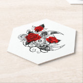 Dessous-de-verre En Papier Croissant mécanique avec roses rouges (Incliné)