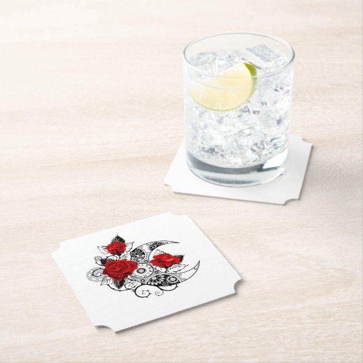 Dessous-de-verre En Papier Croissant mécanique avec roses rouges (En situation)