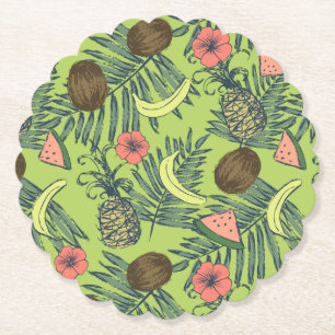 Dessous-de-verre En Papier Croquis de fruit tropical sur le motif vert