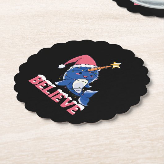 Dessous-de-verre En Papier Croyez Narwhal Noël Fée Lumières (Incliné)