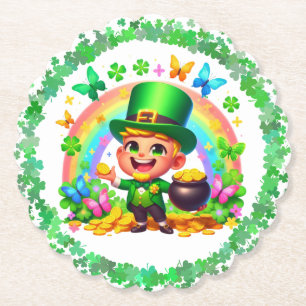 Dessous-de-verre En Papier Cute arc-en-ciel Leprechaun avec or