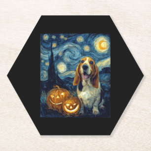 Dessous-de-verre En Papier Cute Basset Hound Dog Halloween Jack-o'-lantern Pu