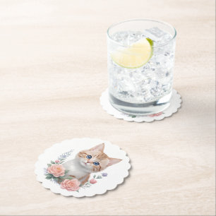 Dessous-de-verre En Papier Cute Chat Rose Floral
