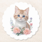 Dessous-de-verre En Papier Cute Chat Rose Floral (Devant)