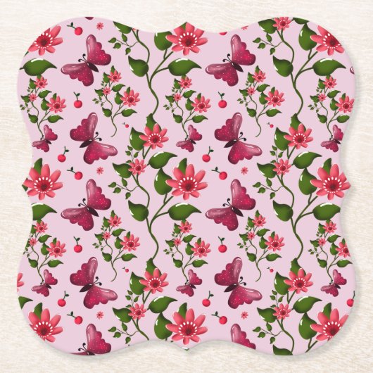 Dessous-de-verre En Papier Cute Cherry Butterfly Pattern, Glossy Kawaii Fruit (Devant)