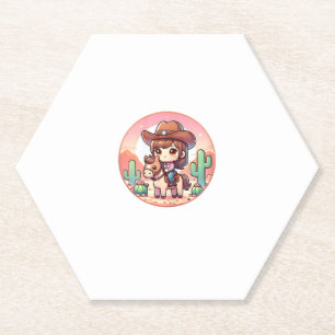 Dessous-de-verre En Papier Cute Cow Girl Horse équitation Cowgirl Sunset Ride