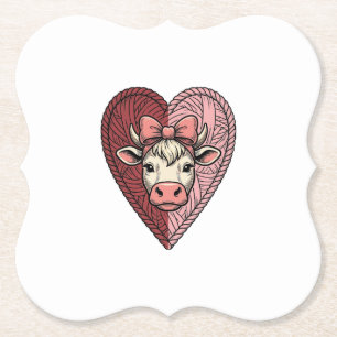 Dessous-de-verre En Papier Cute Cow Heart Yarn Vintage Engraving Design_1
