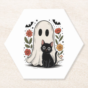 Dessous-de-verre En Papier Cute Fantôme d'Halloween et chat