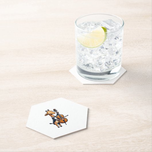 Dessous-de-verre En Papier Cute Giraffe Jouer Cello Giraffes Musicien Musique (En situation)