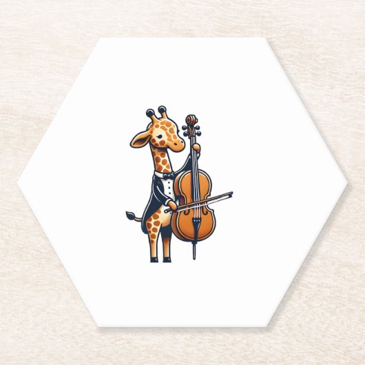 Dessous-de-verre En Papier Cute Giraffe Jouer Cello Giraffes Musicien Musique (Devant)