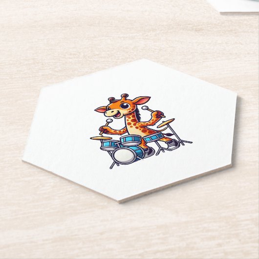 Dessous-de-verre En Papier Cute Giraffe Jouer Drums Giraffes Drummer Musique (Incliné)