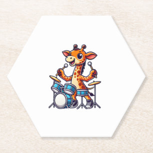 Dessous-de-verre En Papier Cute Giraffe Jouer Drums Giraffes Drummer Musique