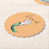 Dessous-de-verre En Papier Cute Kitten Purrmaid - Fun Mermaid Design de chat (Incliné)