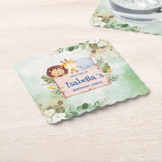 Dessous-de-verre En Papier Cute Lion Giraffe Fleur tropicale Fête d'anniversa (Incliné)