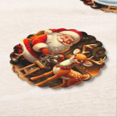 Dessous-de-verre En Papier Cute Père Noël et Reindeer (Incliné)