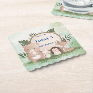 Dessous-de-verre En Papier Cute Porcupine Ours anniversaire jungle fête d'ann
