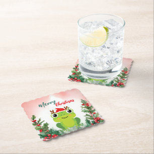 Dessous-de-verre En Papier Cute Rouge Joyeux grenouille de Noël Père Noël fêt