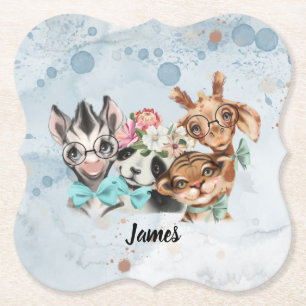 Dessous-de-verre En Papier Cute Safari Animaux jungle bleue pour enfants