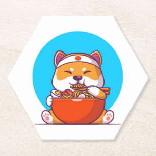 Dessous-de-verre En Papier Cute Shiba Inu Manger Ramen Noodle Cartoon-23054 P