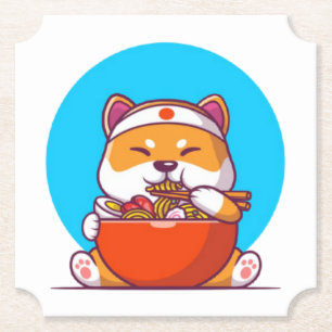 Dessous-de-verre En Papier Cute Shiba Inu Manger Ramen Noodle Cartoon-23054 P