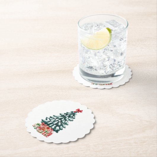 Dessous-de-verre En Papier Cute Snowy Christmas Tree (En situation)