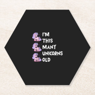 Dessous-de-verre En Papier Cute Unicorn Vieux 3 Trois Ans Anniversaire x Enfa