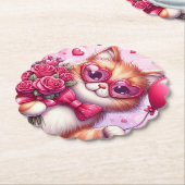 Dessous-de-verre En Papier Cute Valentine's day cat/chaton (Incliné)