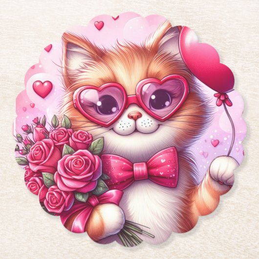 Dessous-de-verre En Papier Cute Valentine's day cat/chaton (Devant)