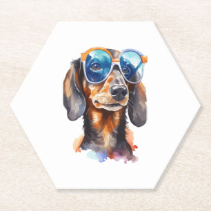 Dessous-de-verre En Papier Dachshund avec lunettes de soleil
