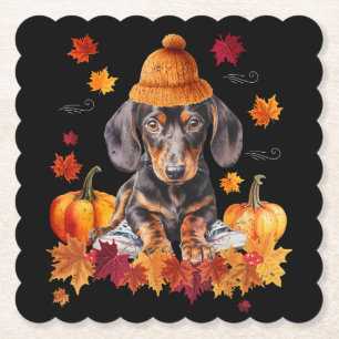 Dessous-de-verre En Papier Dachshund Hello Autumn Leaf Fall pour Amoureux des