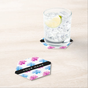 Dessous-de-verre En Papier Dahlia rose et bleu, motif floral, votre nom