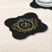 Dessous-de-verre En Papier Damas de monogramme Black Gold (Incliné)