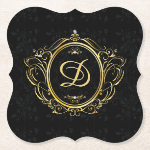 Dessous-de-verre En Papier Damas de monogramme Black Gold