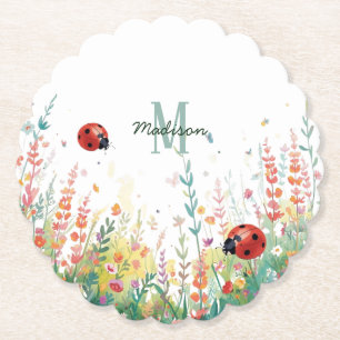 Dessous-de-verre En Papier Dame coccinelle aquarelle printanière Monogramme f