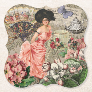 Dessous-de-verre En Papier Dame de café femme victorienne rose riche robe